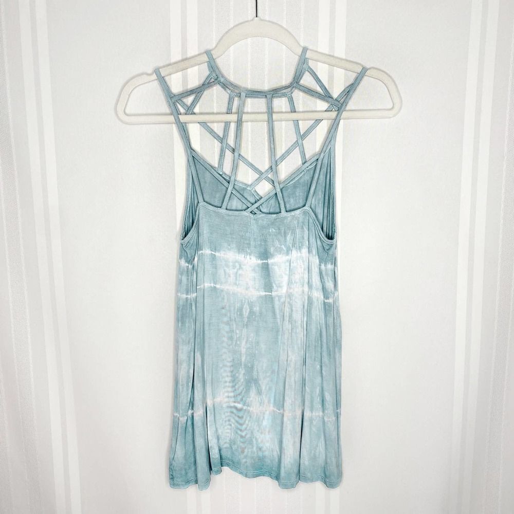 American Eagle Soft & Sexy Cage Neck Tie-Dye Tank Top Small Blue White Women's - Picture 9 of 9
